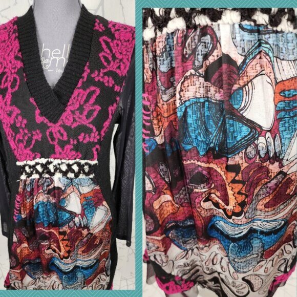 Carlopik Artsy Eclectic Wool Blend Knit Mixed Media Midi Dress - Picture 2 of 5